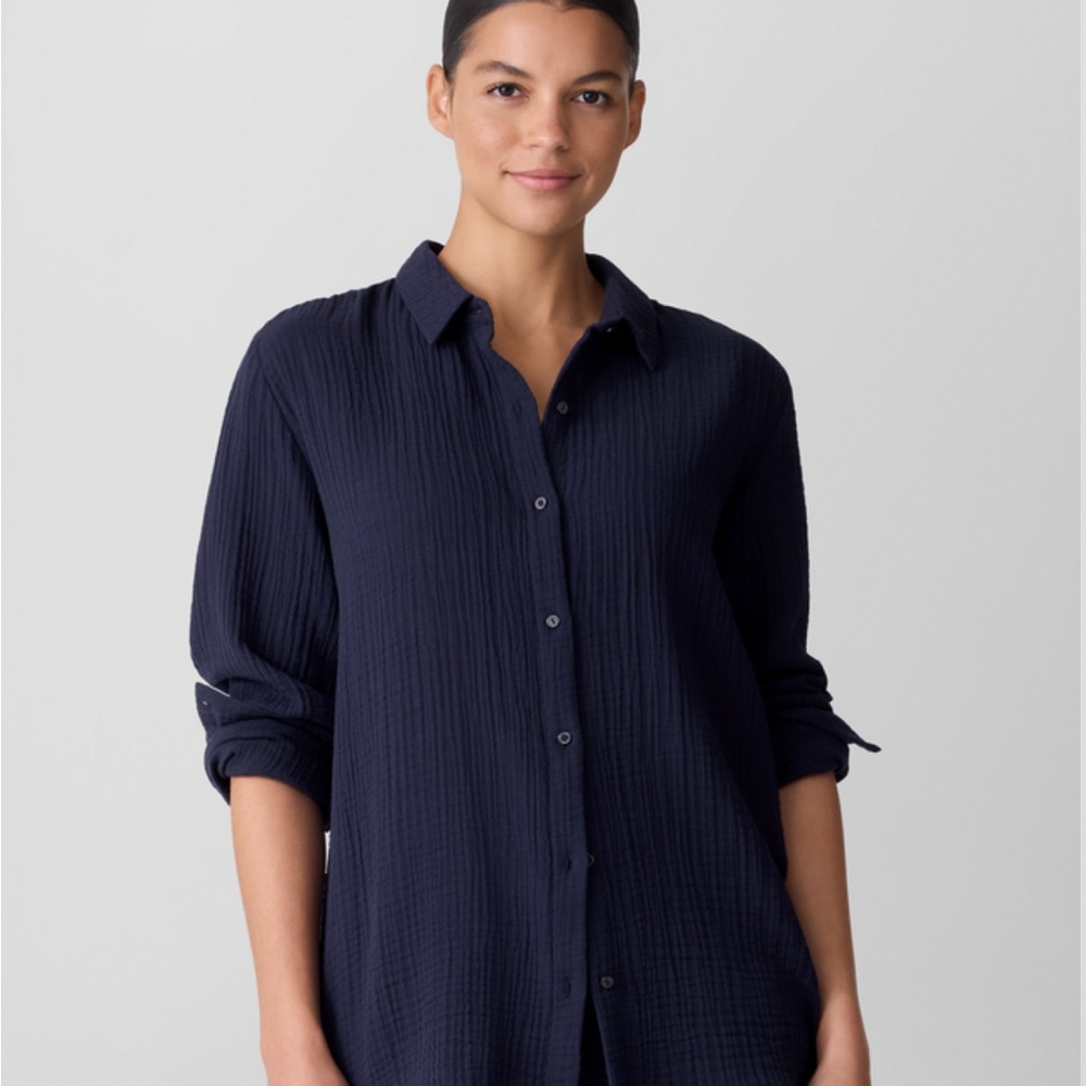 Eileen Fisher Gauze cotton button up shirt M